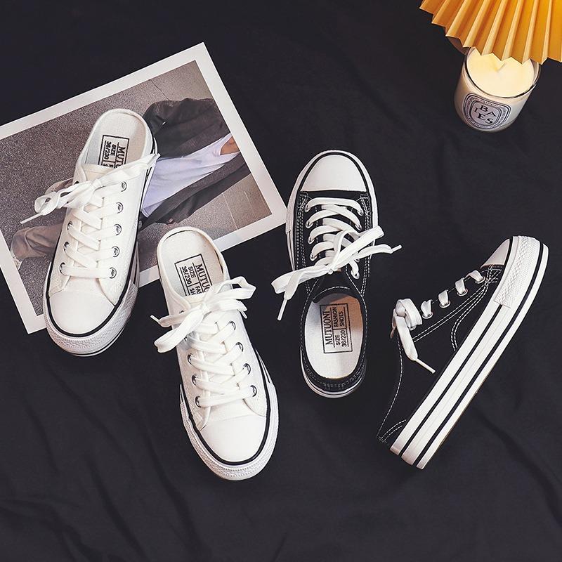Spring new thick-soled inner height-increasing cm canvas shoes women's muffin-soled rubber shoes student half-cloth shoes