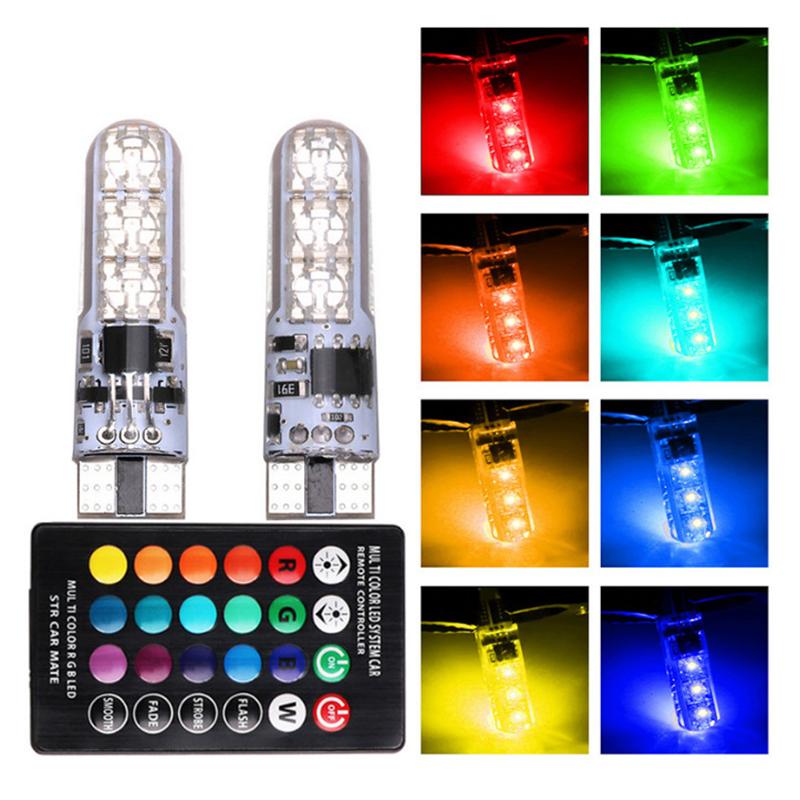 2/4Pcs  T10 Silicone 5050-6Smd Remote Control Reading Light Rgb Colorful License Plate Mini Lamp For Car/Motorcycle