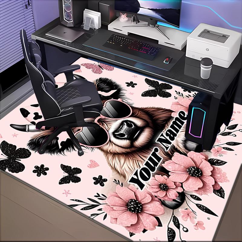 1PC Custom Name Cow With Pink Bow And Sunglasses Theme Floor Mat Ideal for Living Room, Game Rooms, Office, Bedroom,Floor Mat Playful Design48