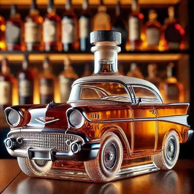 Skleněná karafa na whisky do auta, veteránská auto dekorace do baru, láhev na víno, dárek pro dědečka, tátu, manžela, milovníky whisky