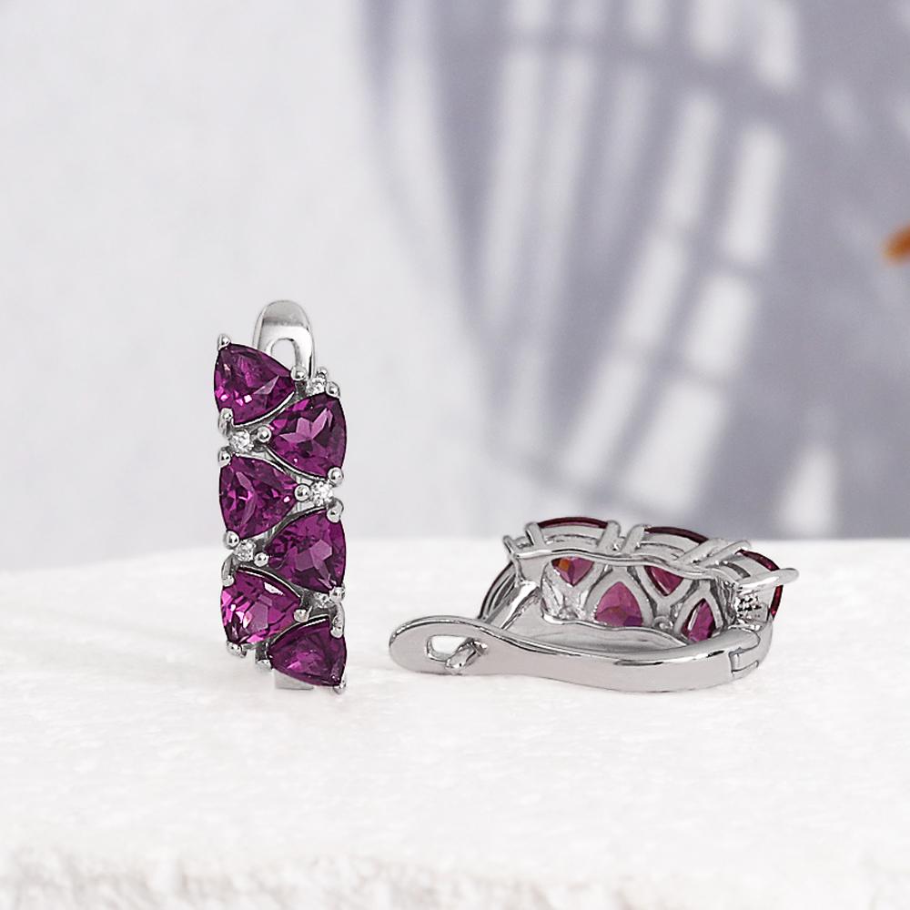 Simple Design 925 Sterling Silver Earrings Natural Triangle 4.0mm Rhodolite Garnet Fine Jewelry for Women's Daily and Party Wear