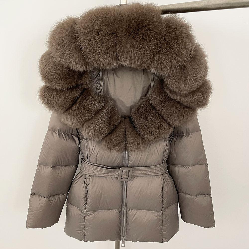 OFTBUY 2024 Jachetă albă din puf de rață, groasă, caldă, 90%, jachetă de iarnă pentru femei, cu guler de blană de raton naturală, cu glugă, casual