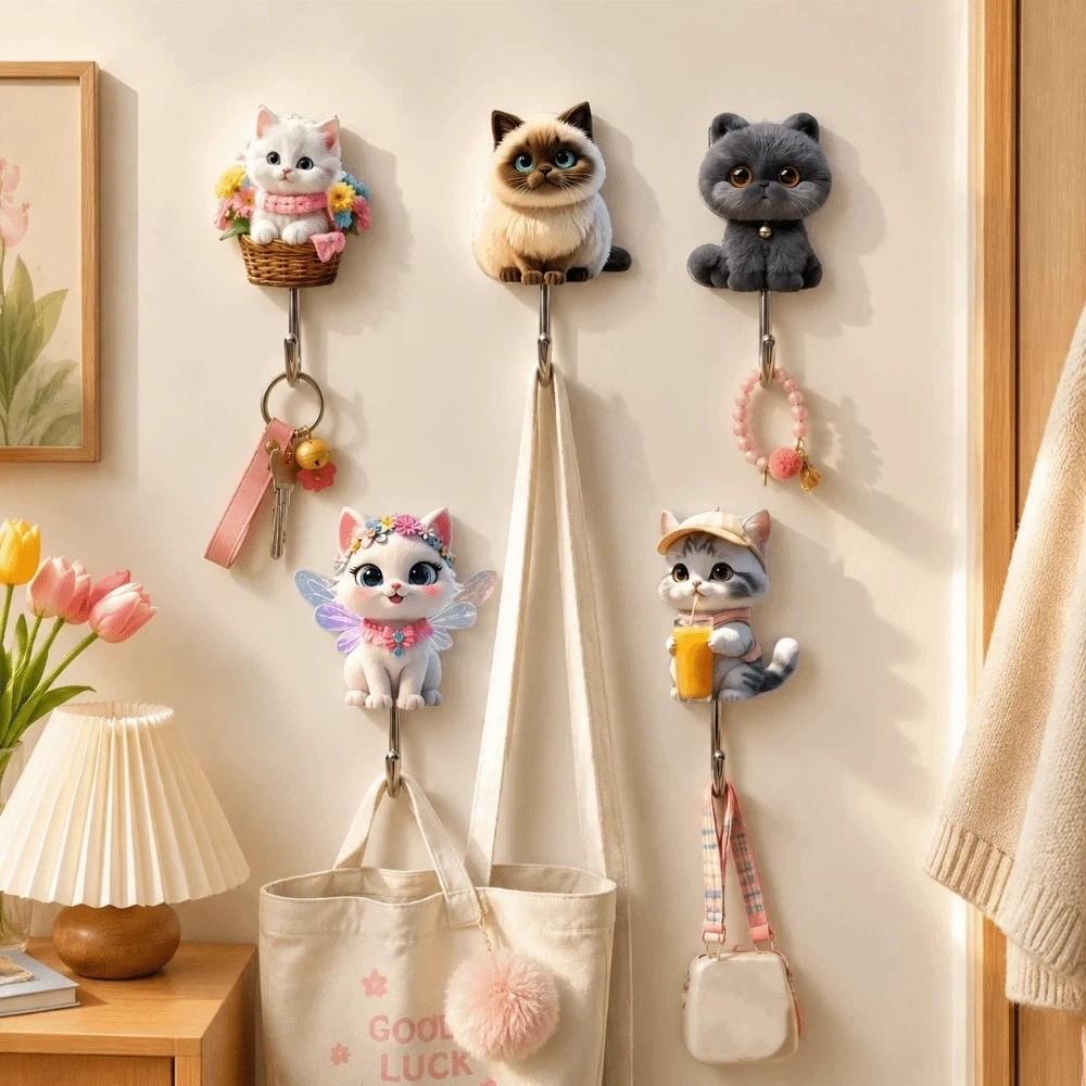 5 Pcs Acrylic Decorative Wall Hooks Cute Animal Sticky Coat Hook Self-Adhesive Hook Bathroom