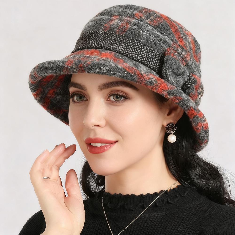 Ladies' autumn and winter bow top hat, thickened warm woolen casual fisherman hat