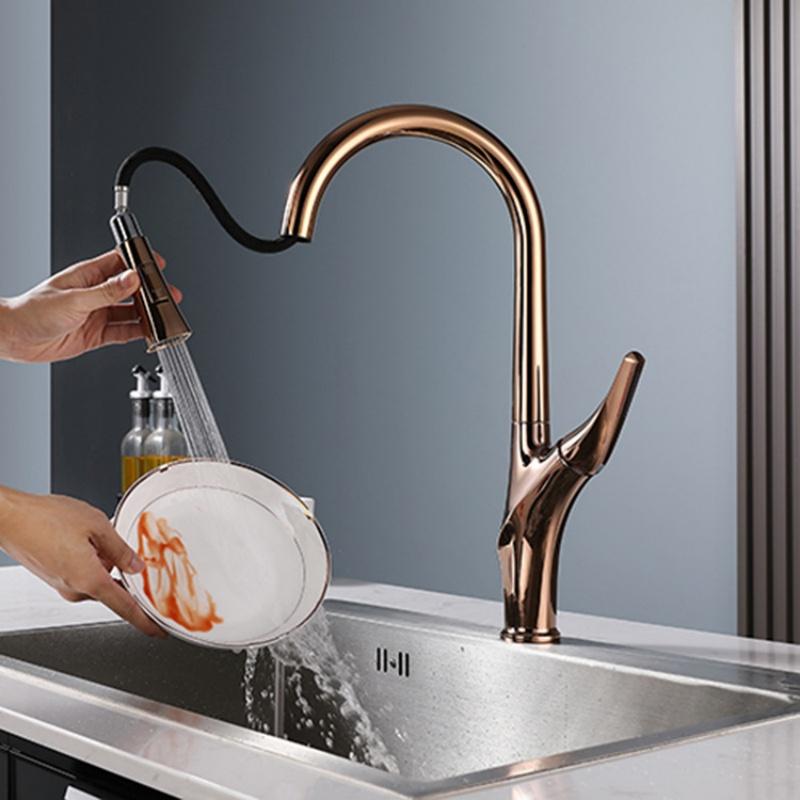 New Rose Gold Kitchen Faucets Crane Pull Out Kitchen Tap Water Tap Sink Mixer Rotate Rose Gold Brass Faucet Water Mixer