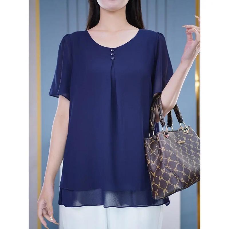 

Женский повседневный топ большого размера из бордового шифона с плиссированной передней частью L синий