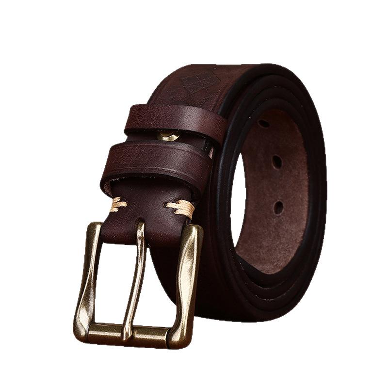 Rare Thickened First Layer Cowhide Belt Men'S Genuine Leather Pin Buckle Trend Casual Laser Engraved Jeans Belt Men'S