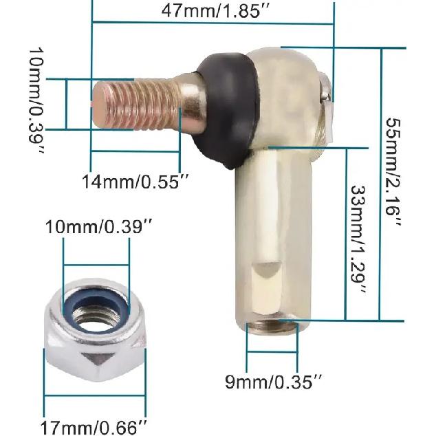 10mm Tie Rod End Replacement for 50cc 70cc 90cc 110cc 125cc 200cc 250cc ATV Scooter Four Wheeler Quad Go Kart Motorcycle