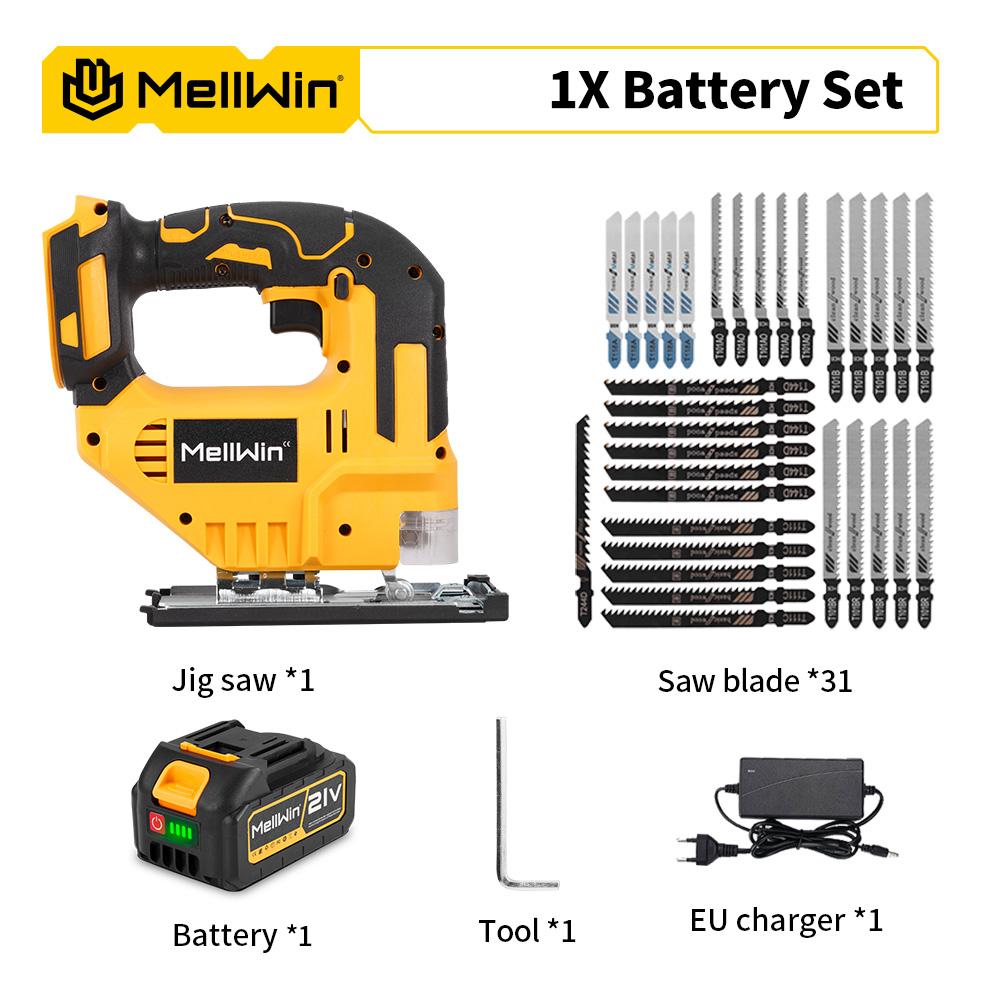 MELLWIN 3500RPM Brushless Electric Jig Saw 750W Jigsaw Adjustable Blade 3 Variable Speed Woodworking Tool for Makita 18V Battery