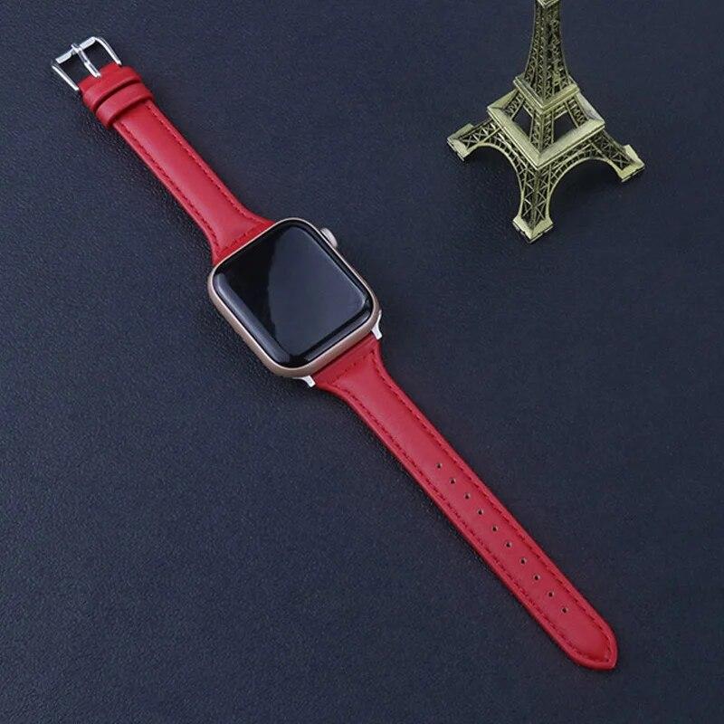 Leather Strap for Apple Watch Ultra 49mm 45mm 41mm 38mm 42mm 44mm 40mm Men Women Slim Genuine Leather Band for iWatch Serie 9 8 7 SE 6 5 4 3 2 1