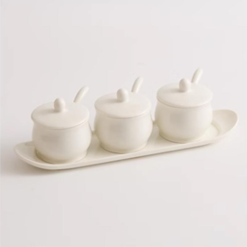 White Ceramic Seasoning Jar with Lid Drum Shaped High-end Seasoning Jar Ceramic Seasoning Jar Living Room Kitchen Accessories