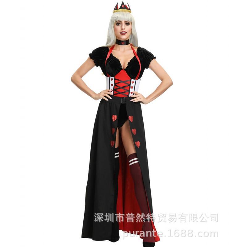 Womens Fantasy Queen Costume With Heart Motif Halloween Witch Vampire Devil Outfit Stage Performance