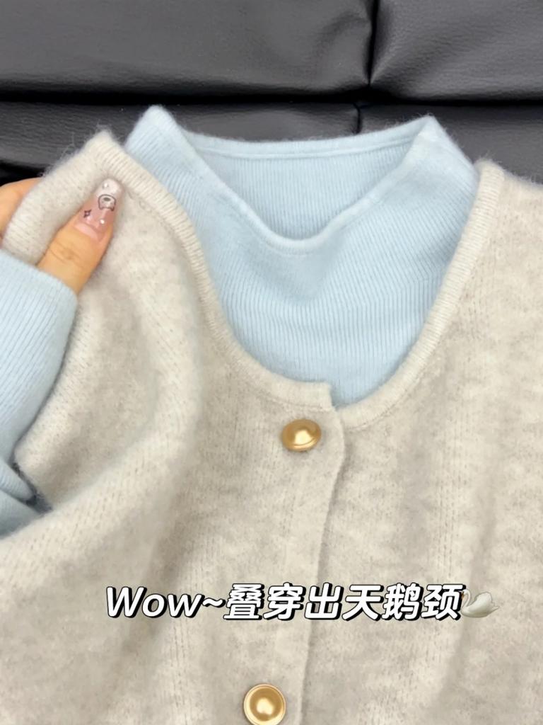 Soft waxy single-breasted knitted vest vest women's small stand-up collar soft waxy knitted bottoming shirt autumn and winter two-piece set