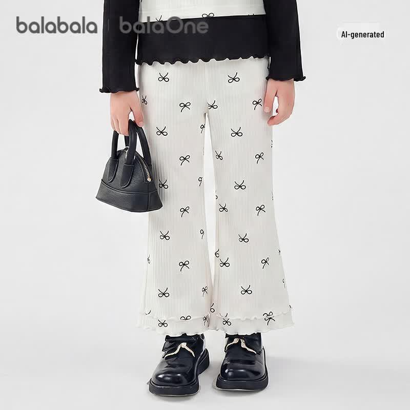 Balabala Girls' Heart Print Bamboo Blend Casual Pants