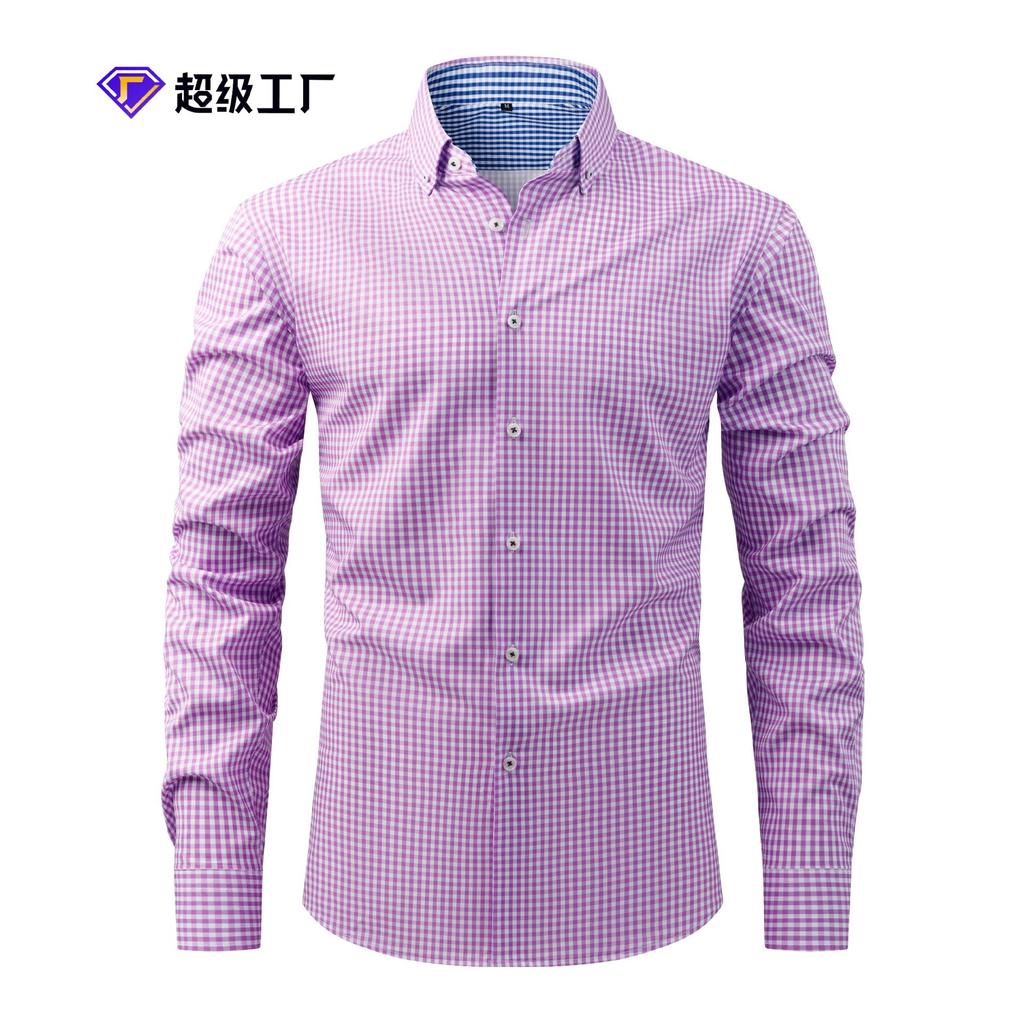 Fashion Printed Long-sleeved Shirt Men's Lapel Casual Versatile Plaid Printed Button Loose Top