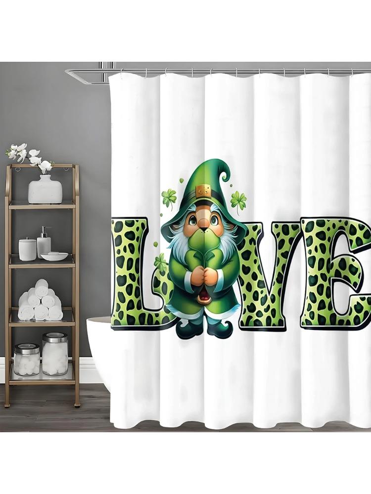 

Green Dwarf Love Clover Shower Curtain, Bathroom Decorative Shower Curtain, Waterproof Shower Curtain With Hooks W60H190(CM)-1 Pcs