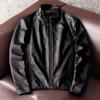 Genuine Leather Jacket Men Short Slim Fit Stand Collar Real Cowhide Biker Coat Casual Outerwear