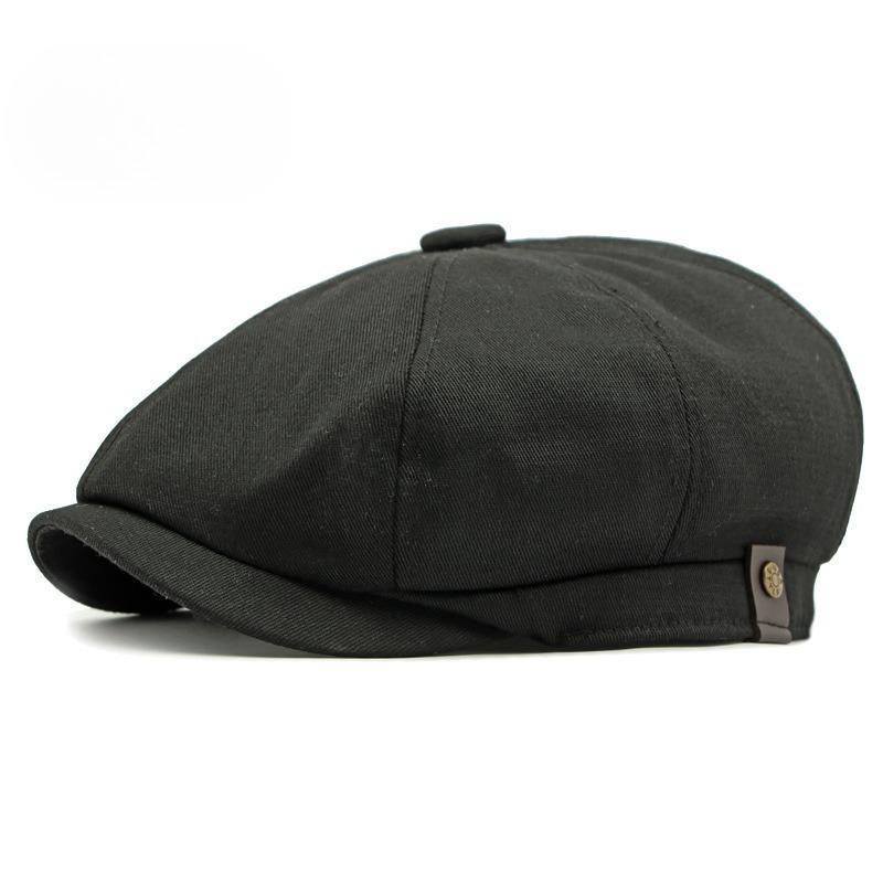 Vintage Octagonal Newsboy Cap for Men Women Retro Plain Solid Color Baker Boy Beret British Cabbie Flat Ivy Cap Side Button Accent