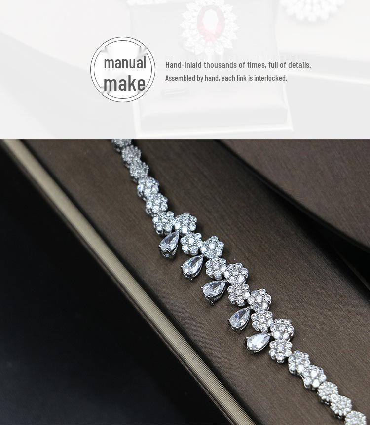 Korean Bridal Jewelry Set: Zircon Necklace, Earrings & Ring - Elegant Wedding Accessories