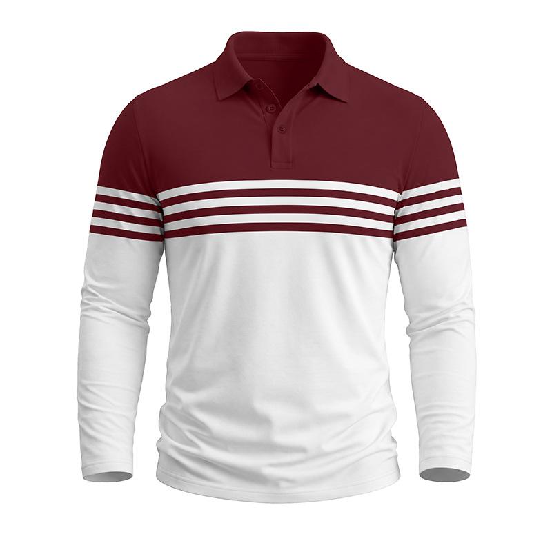 Men Striped Color Block Long Sleeve Polo Shirts Autumn Turn-Down Collar Patchwork Tops Casual Daily Golf T Shirts