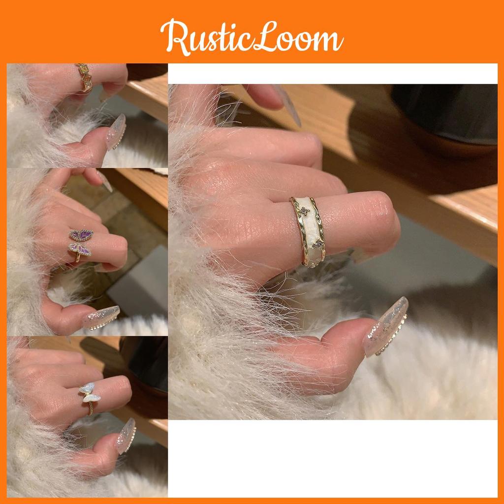 Geometric Chic Butterfly Ring For Women Fashionable Open Design Shell And Style Pearl