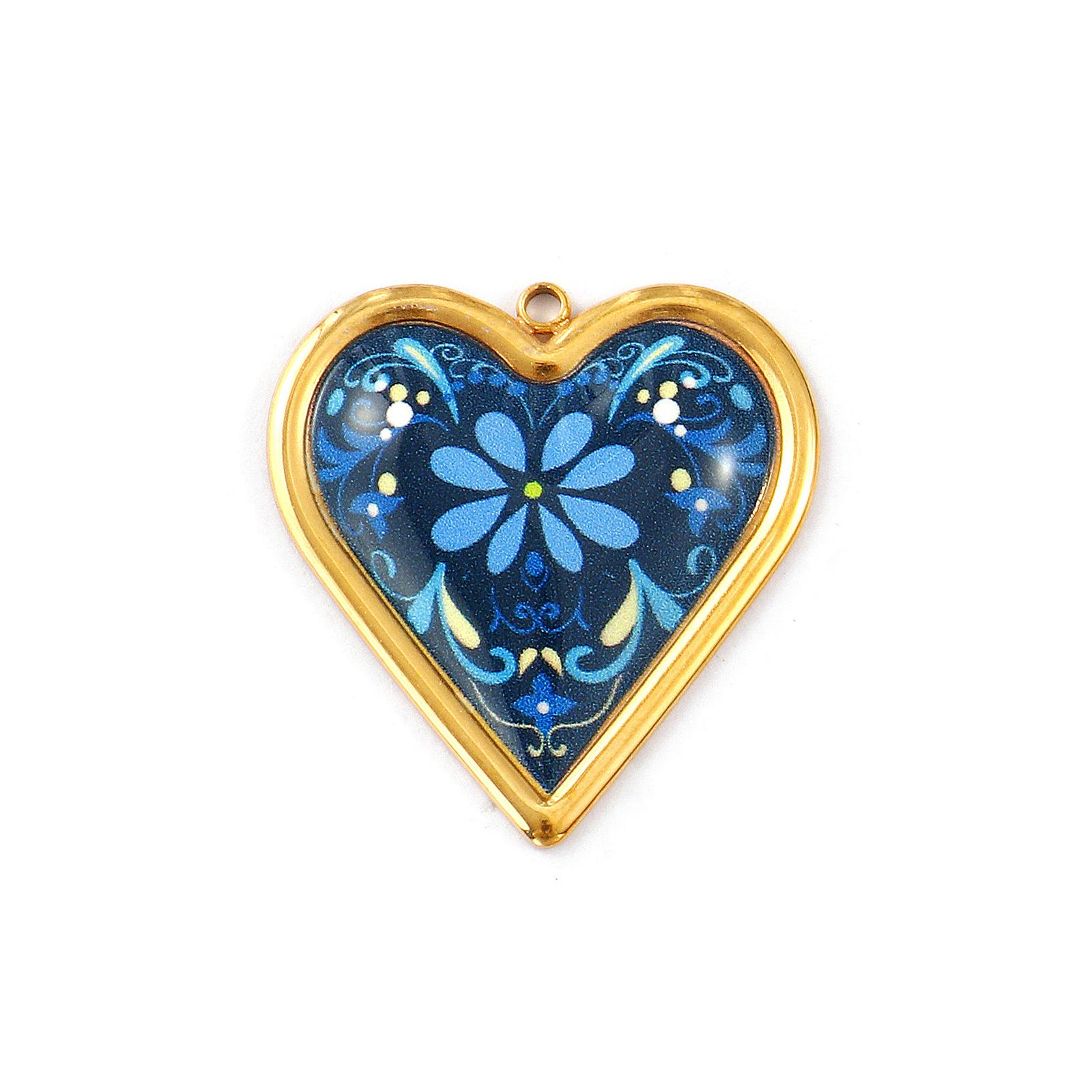 

2 Pcs 304 Stainless Steel Valentine s Day Pendants 18K Gold Plated Heart Printed Flower Charms For DIY Necklace 3.1cm x 2.9cm
