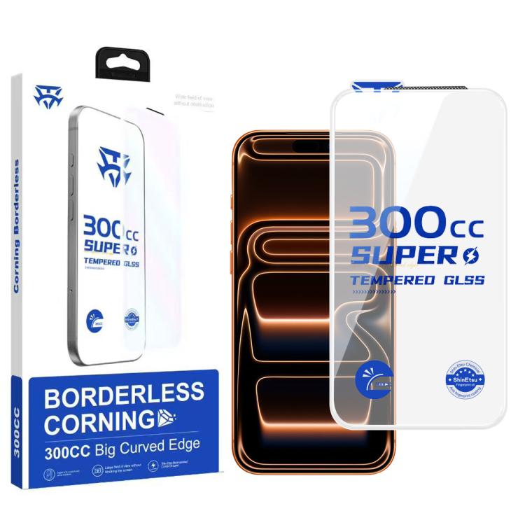 300CC Large Arc Antistatic Borderless Corning Gorilla HD 9H+ Tempered Glass Screen Protector, Retail Package
