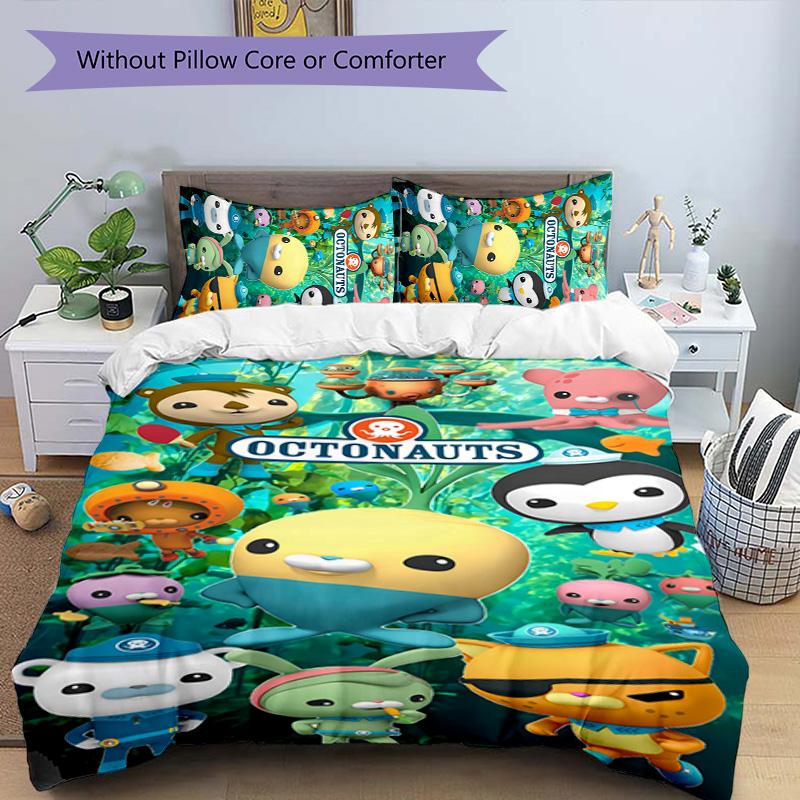 3-teiliges Octonauts Muster Bettwäsche-Set Bettbezug-Set enthält Bettbezug & Kissenbezüge, perfekte Ganzjahres-Schlafzimmerdekoration & Geschenk