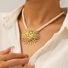 Wholesale Exaggerated Statement Necklace Braided Rope Cable Chain Stainless Steel Hammered Texture Sun Pendant Jewelry