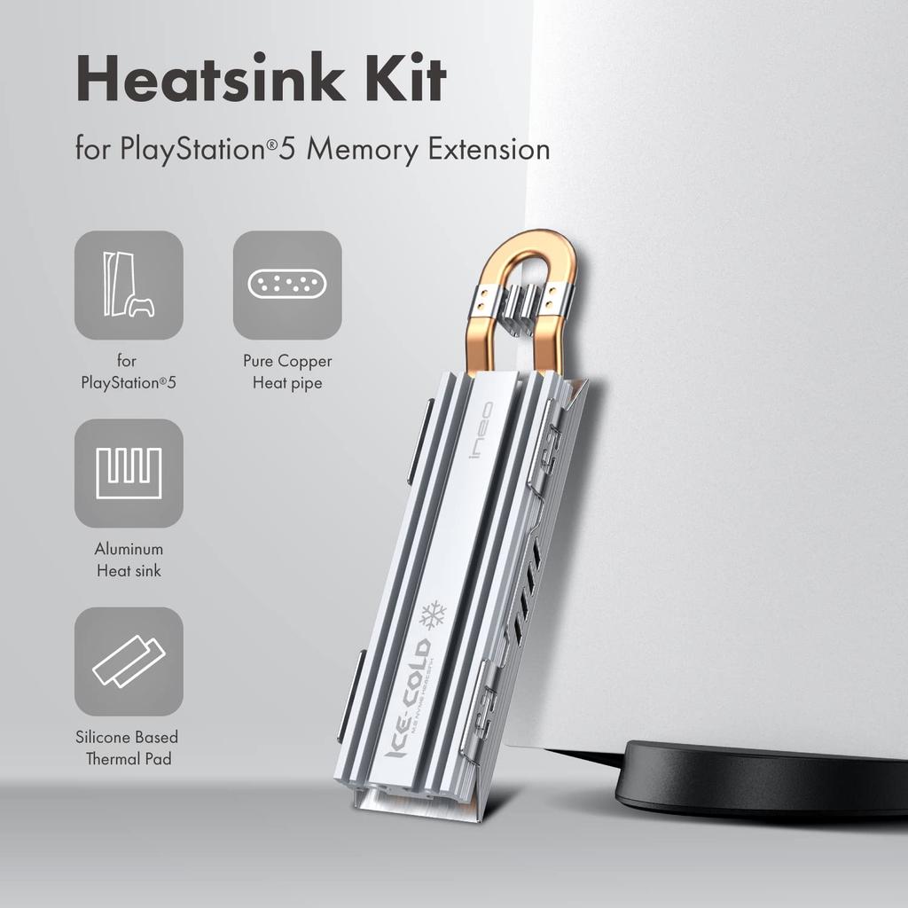 ineo PS5 NVME SSD Heatsink for PS5 Pro Internal PCIe NVMe Gaming Magnesium Aluminum Heat Dissipation Heatsink, M.2 Slim/PS5 M.2 SSD, Alloy, [M22]