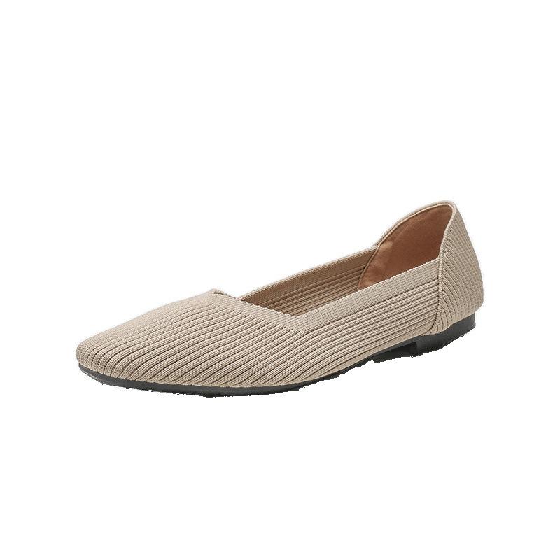 Flying shoes single shoes women's new thick heel pointed head shallow mouth spring and autumn knitted shoes