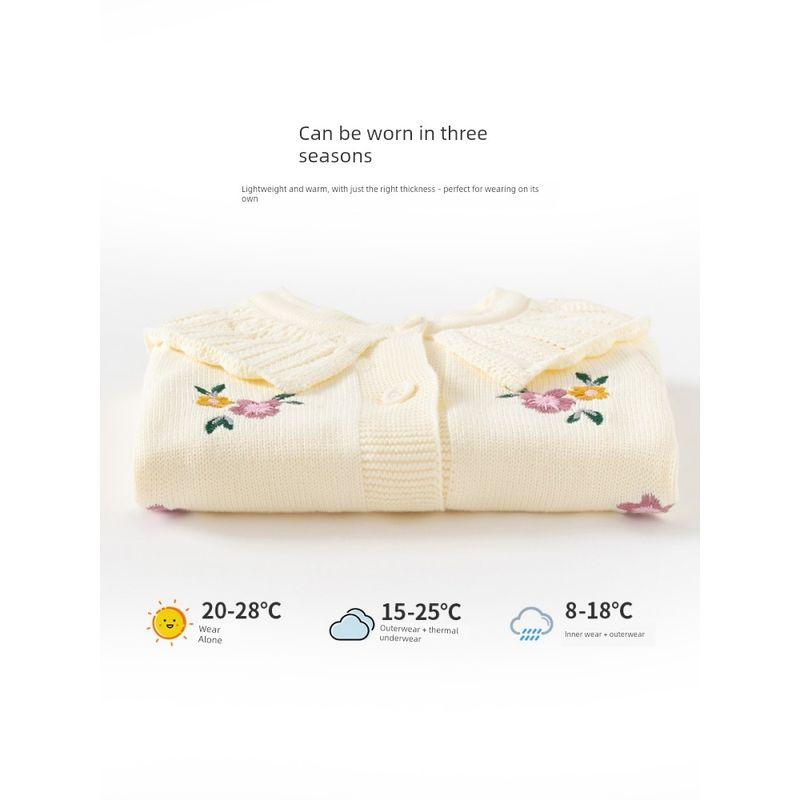 Spring and Autumn Children's Clothing Floral Clothes Sweet Girls' Round Neck Tops Children's Cardigan Sweater Baby Girl Lapel Jacket