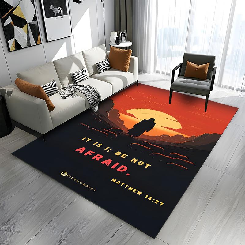 "Sunset Shepherd with Biblical Quote" Patterned carpet a non slip rug suitable for all seasons and any setting, gift