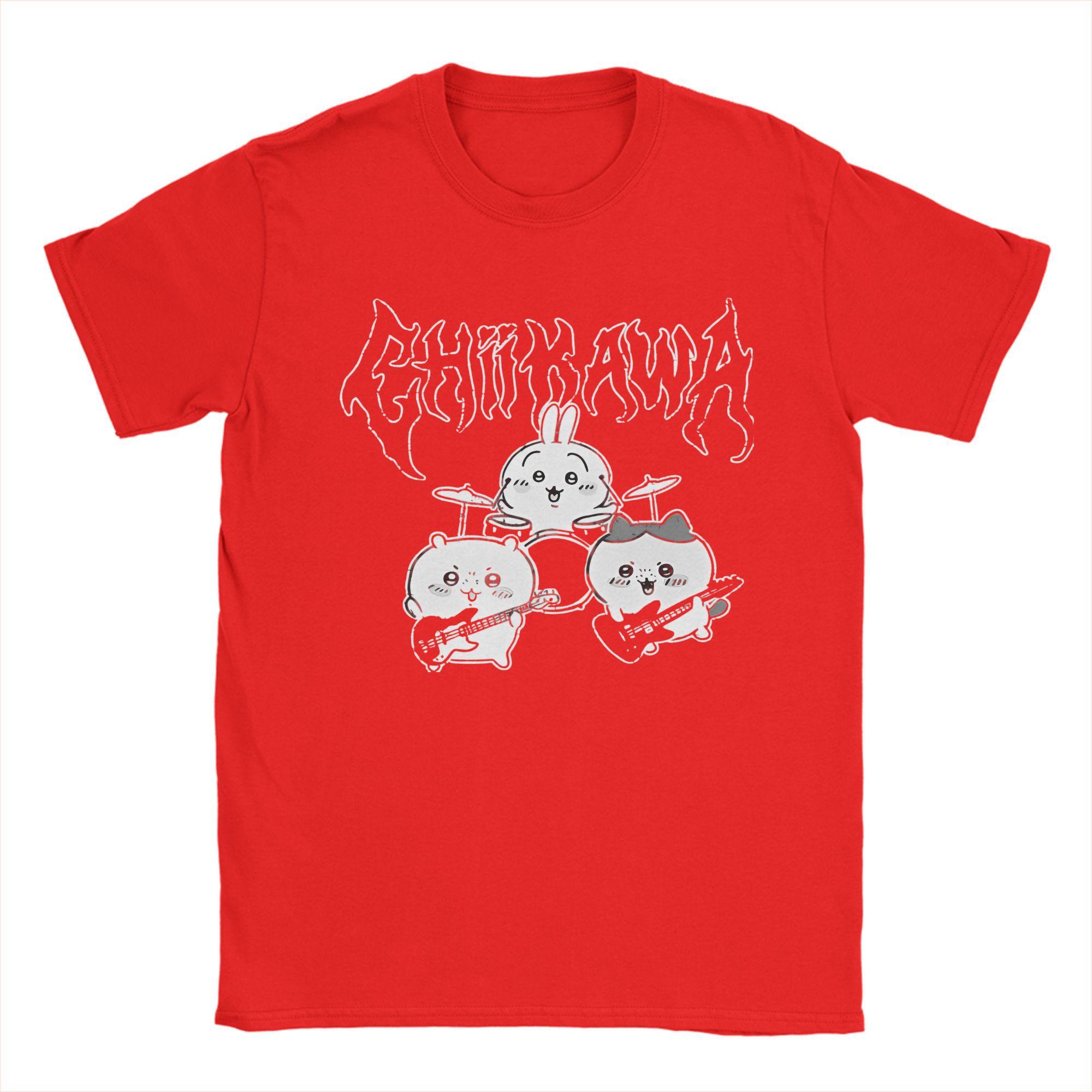 

Чоловіча футболка Chiikawa Usagi Hachiware Heavy Metal Мем Чиста бавовна Повсякденна з коротким рукавом З круглим вирізом Футболки з принтом L