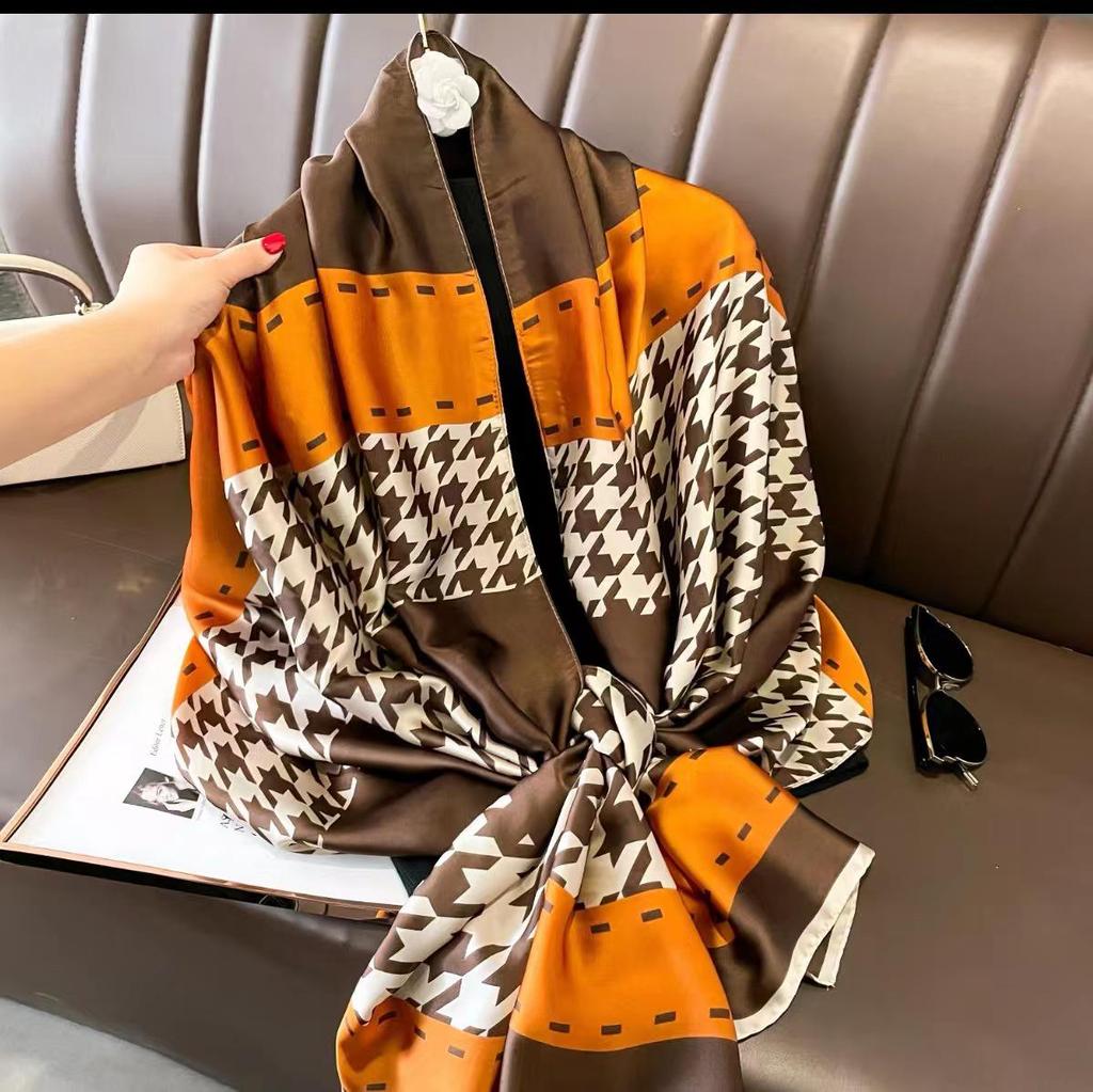 2023 Floral Ethnic Satin Silk Women’s Large Shawl & Scarf