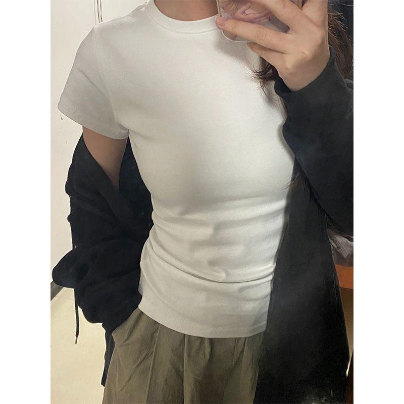 

Shoulder Short Sleeve Slim Looking Silm Base White T-Shirt White S