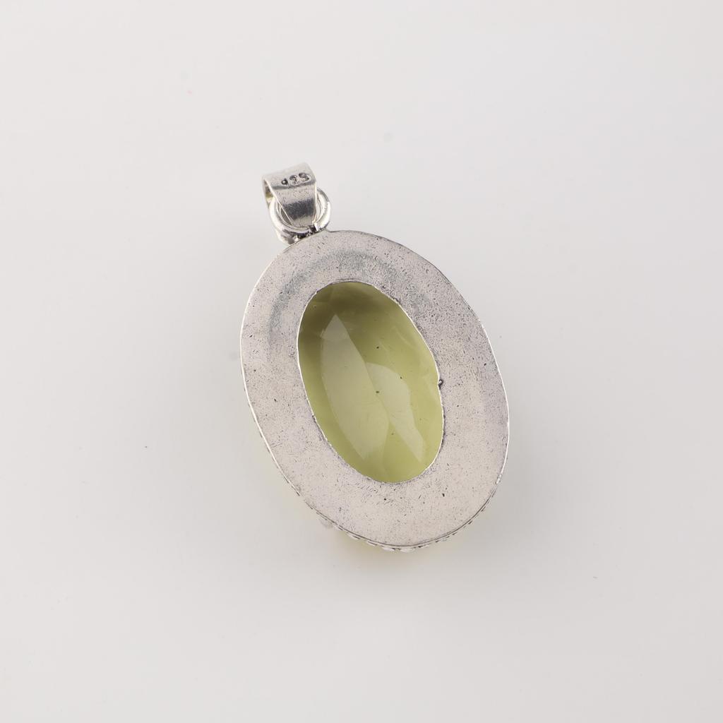 Green Amethyst Gemstone Silver Pendant 1.75" , 925 Sterling Silver Handmade Jewelry, Partywear Pendant Gift For Women PP-63-1