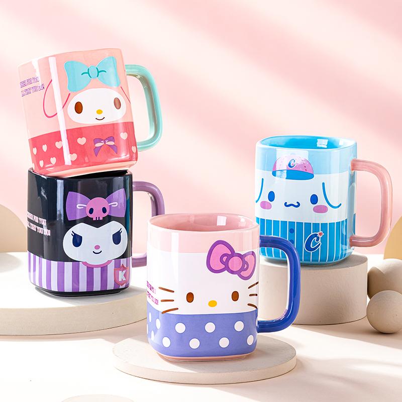 Pour Sanrio Tasses en Céramique 400ml Tasses à Jus Colorées de Bureau Design Décalcomanie Carré Dessin Animé Tasses à Eau Maison Petit Déjeuner Lait Tasses à Café