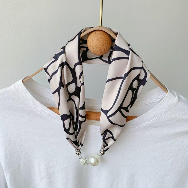 Lazy Magnetic Buckle Summer Scarf with Pearl Necklace Decoration for Women