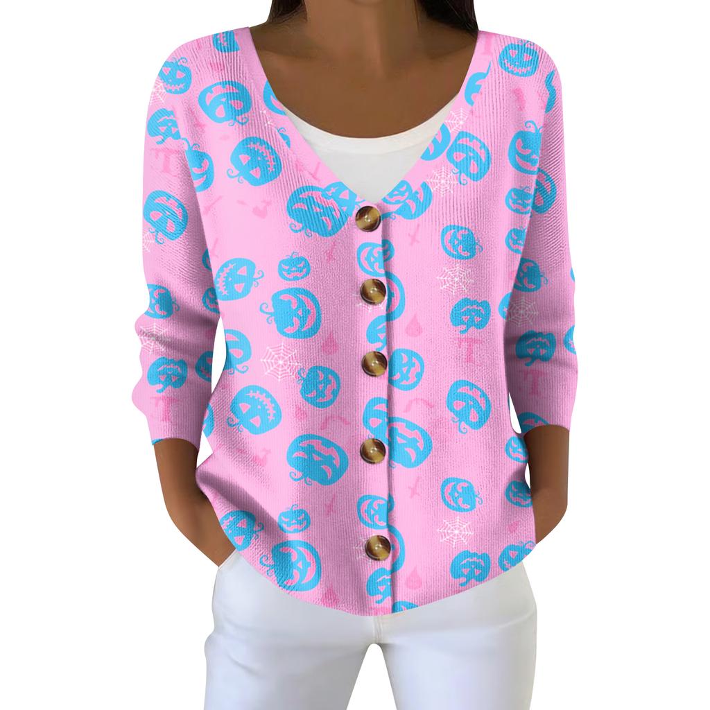 Damemote Langermet Christmas Snowman Snowflake Print Jakke Cardigan