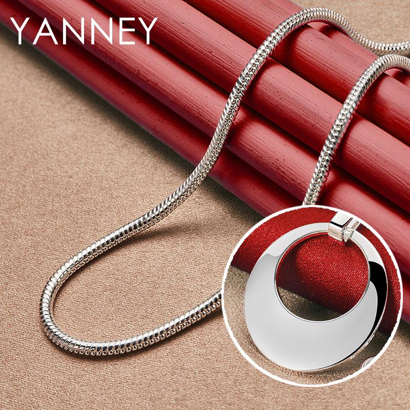 New 925 Sterling Silver Jewelry 16-30 Inches Fine 35MM Round Moon Necklace For Women Men Fashion Christmas Wedding Party