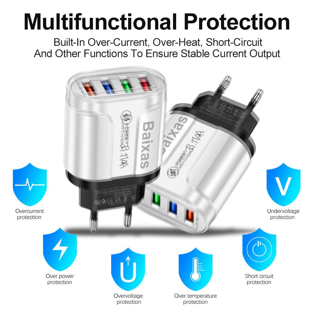 European Standard 4-Port 5V/2.4A USB Travel Charger