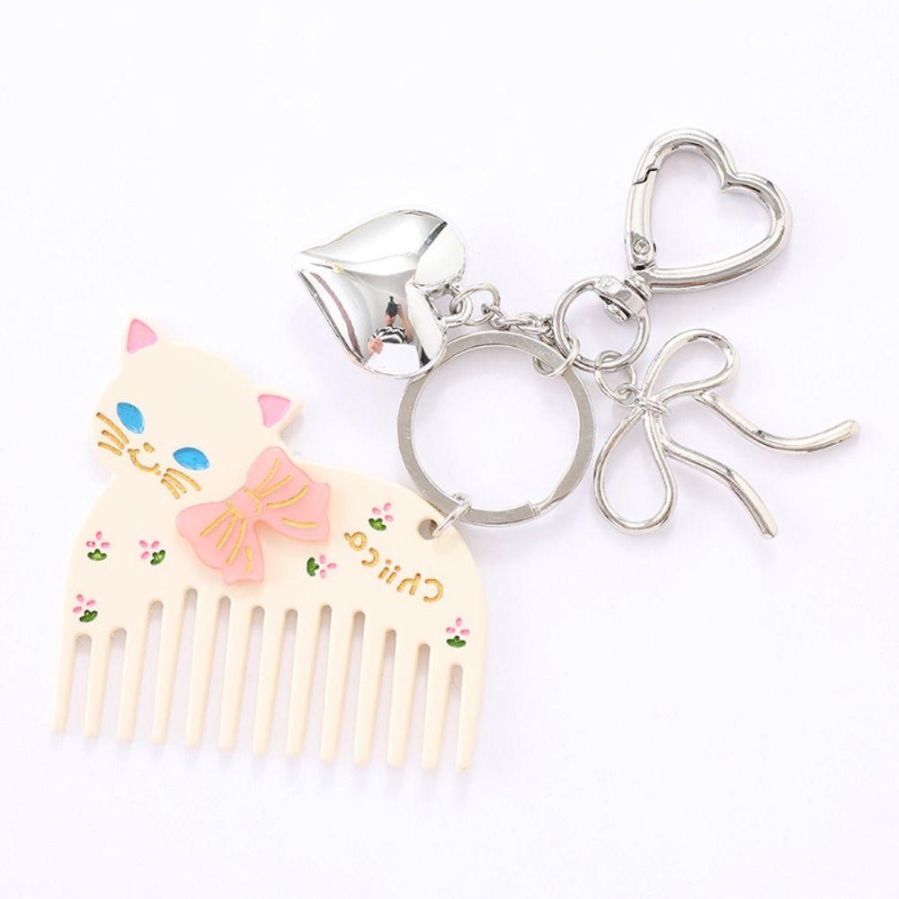 Cute Acetate Comb Pendant Acetic Acid Animals Bag Pendant Creative Bow Cat Keychain  Backpack Decor
