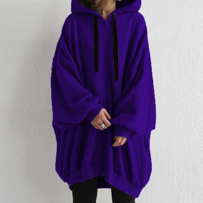 AUT1029645CMP Women Oversized Zip Up Hoodie Long Sleeve Solid Color Loose Casual Long Hooded Jacket S-5XL