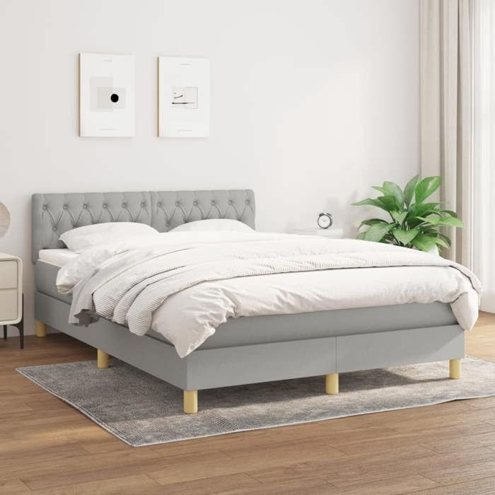 Cadre de lit avec matelas - Maison Exclusive - 140x190cm - Tête de lit réglable - Gris clair - 2 places