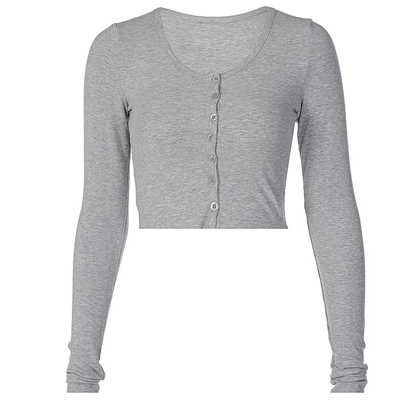 

Gusty Cardigan Long Sleeve Sexy Top Breasted Grey L