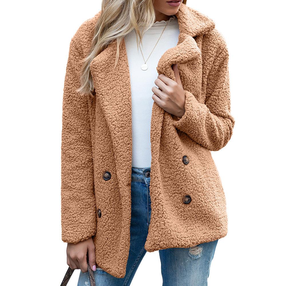 Elegant Faux Fur Cashmere Women Coat Autumn Winter Warm Solid Color Female Plush Overcoat Pocket Casual Teddy Outerwear