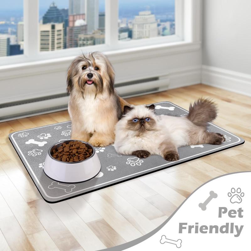 Pet Feeding Mat-Absorbent Pet Placemat Rubber Backing Quick Dry Water Mat For Dog Cat For Food And Water Bowl With Waterproof