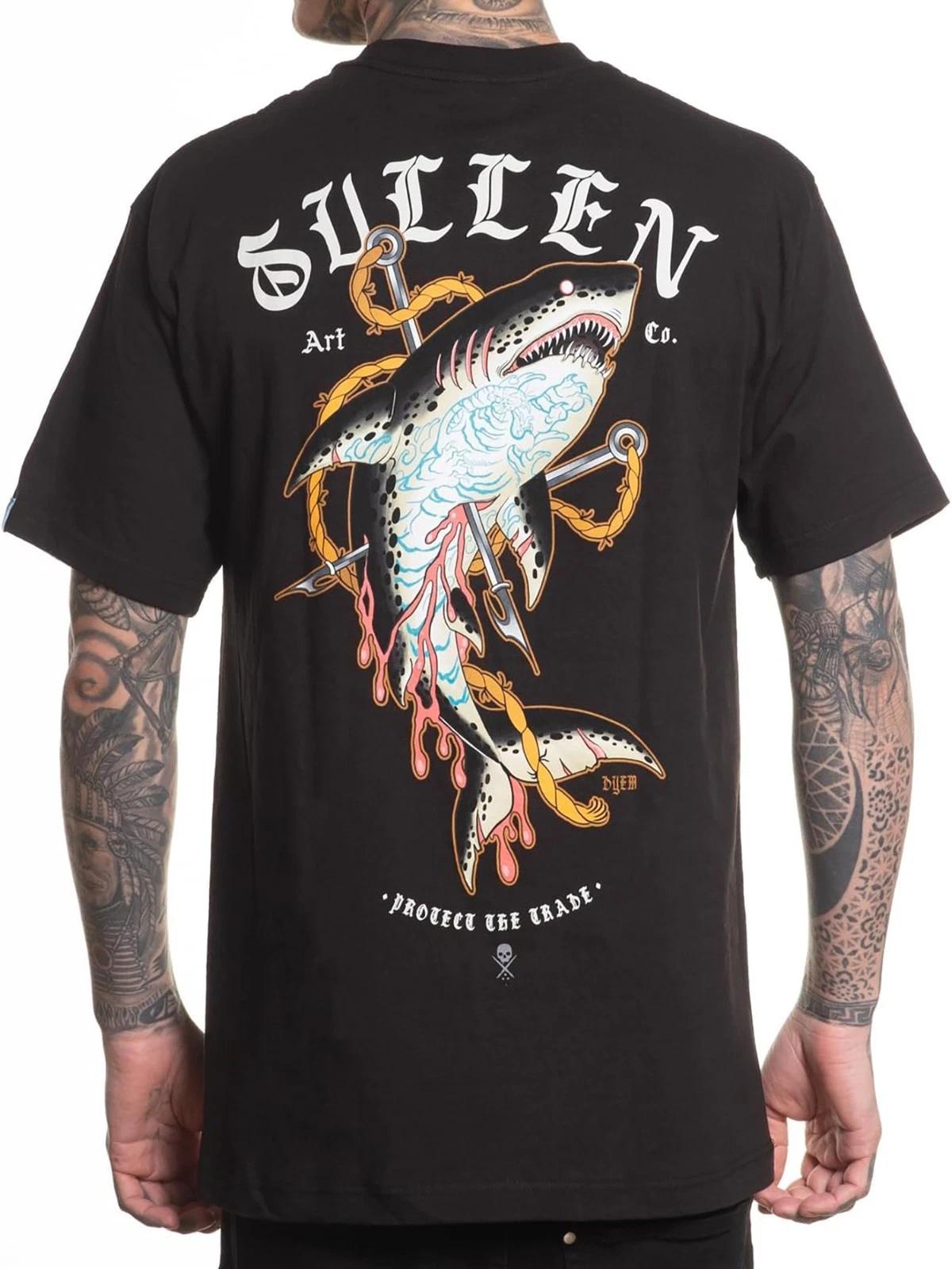 

Sullen Men s Dyem Shark Short Sleeve Standard T-shirt Tattoo Anchor Shark Tee S