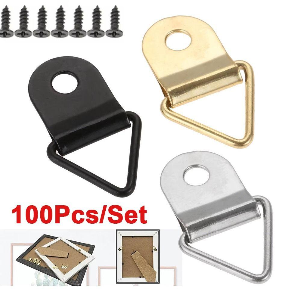100Pcs with Screws Triangle Hanging Ring Single Hole D-Shaped Ring Picture Hangers  Clock Mounting